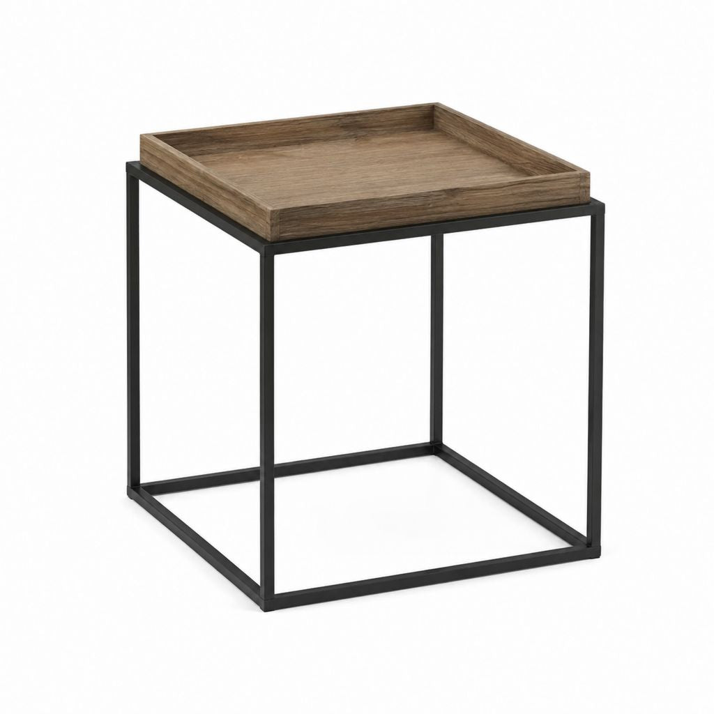 Table d'appoint carrée avec plateau brun en MDF 40 x 40 x 50 cm et structure en acier noir