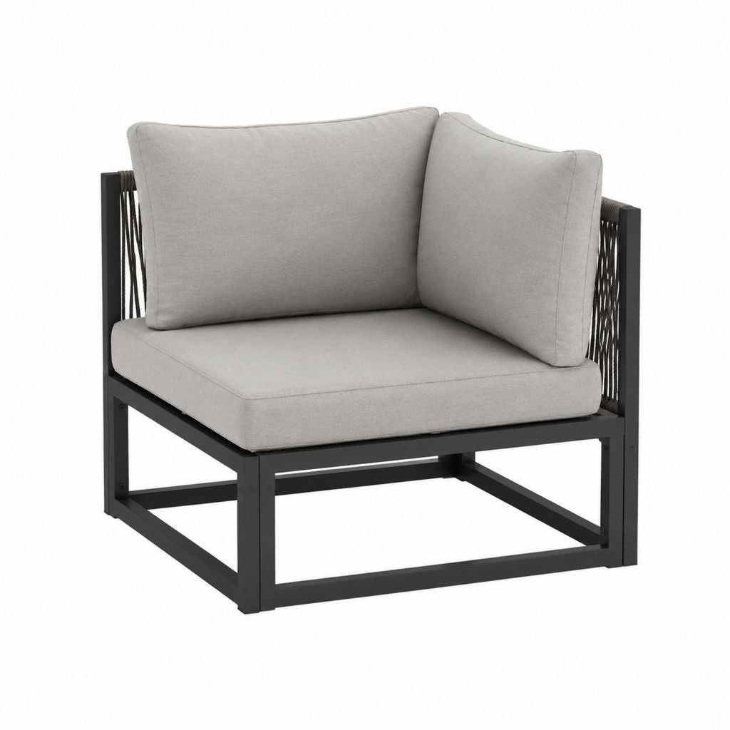 Fauteuil de jardin d'angle gris en aluminium et corde synthétique 80 x 80 x 68 cm