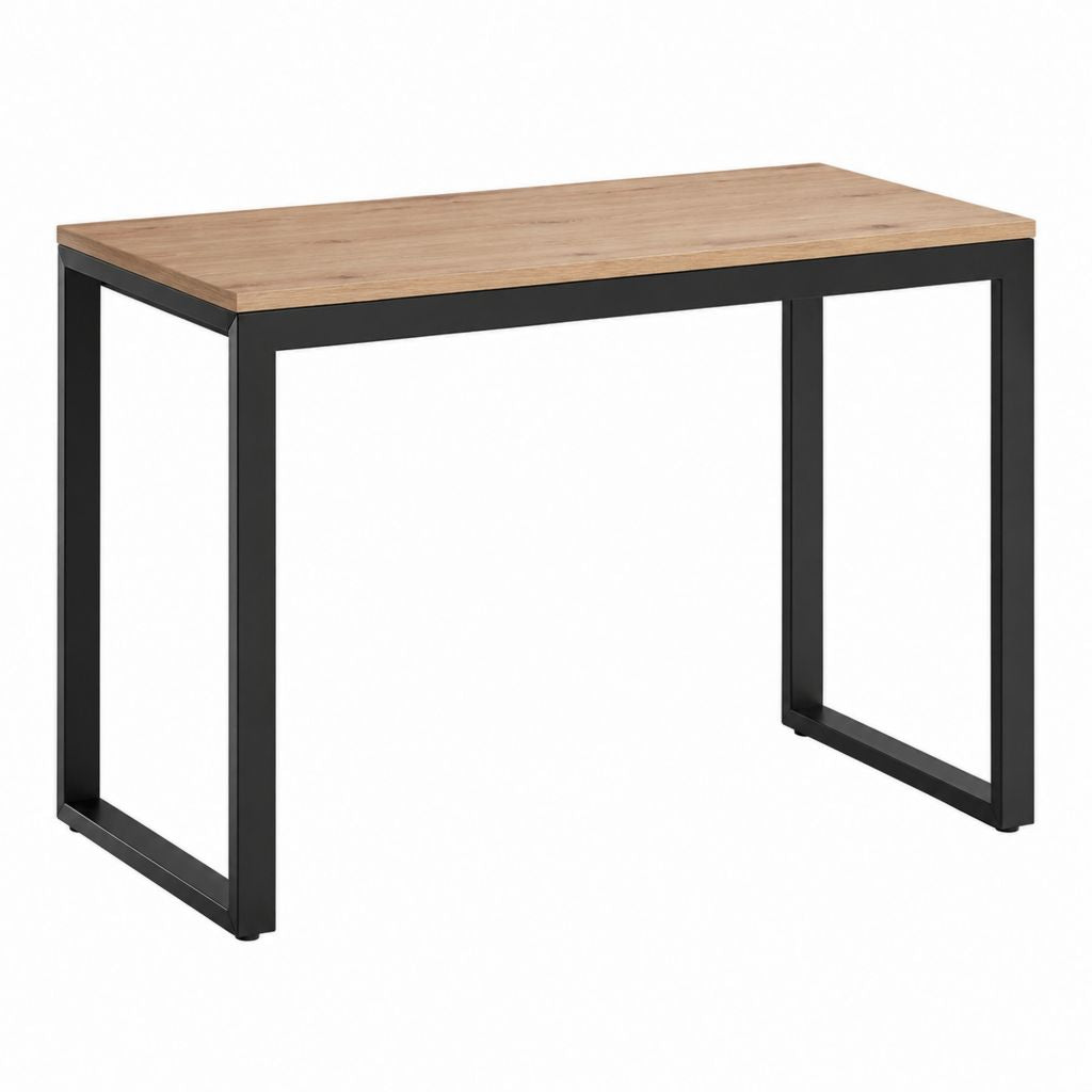 Bureau droit rectangulaire chêne clair et noir en panneau MDF et acier 120 x 60 x 75 cm