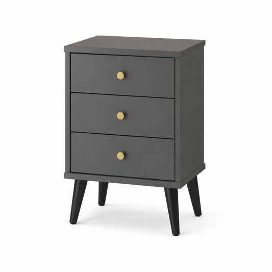 Table de chevet 3 tiroirs gris anthracite en panneaux MDF 40 x 35 x 60 cm