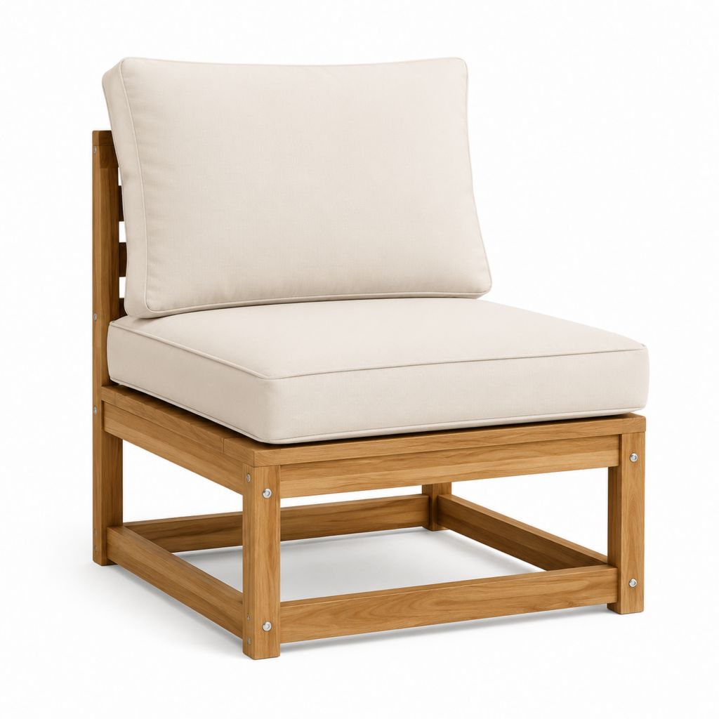 Fauteuil de jardin sans accoudoirs 1 place beige en bois massif d'acacia avec coussins 70 x 75 x 78 cm
