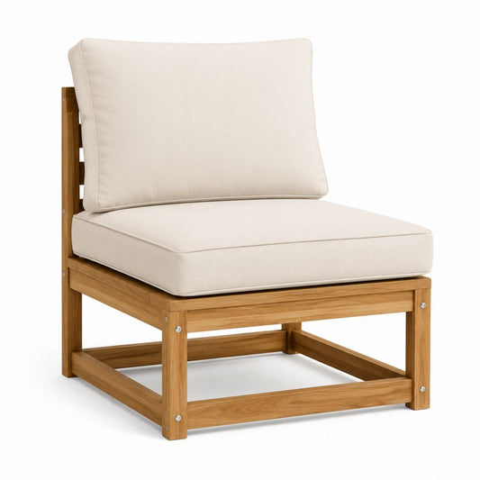 Fauteuil de jardin sans accoudoirs 1 place beige en bois massif d'acacia avec coussins 70 x 75 x 78 cm