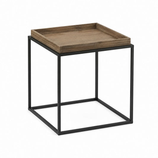 Table d'appoint carrée avec plateau brun en MDF 40 x 40 x 50 cm et structure en acier noir