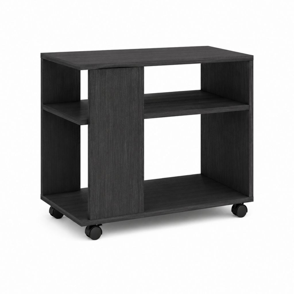Table d'appoint roulante avec rangement noire en panneaux de particules rectangulaire 60 x 40 x 60 cm