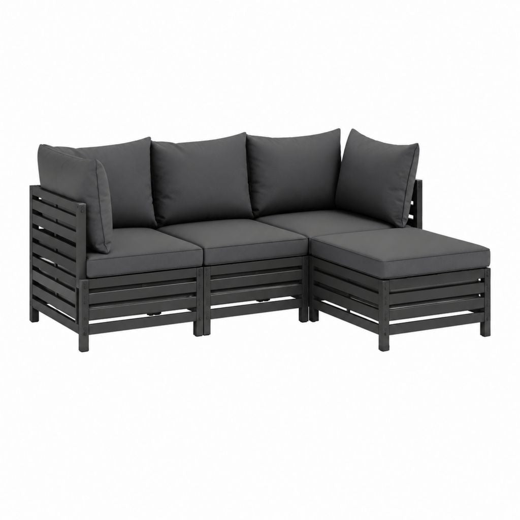 Canapé de jardin d'angle 3 places noir en pin massif avec coussins gris anthracite 190.5 x 63.5 x 62.5 cm