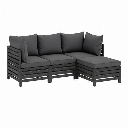 Canapé de jardin d'angle 3 places noir en pin massif avec coussins gris anthracite 190.5 x 63.5 x 62.5 cm