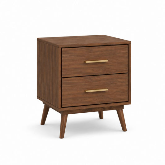 Table de chevet 2 tiroirs marron noyer en MDF plaqué 50 x 40 x 60 cm