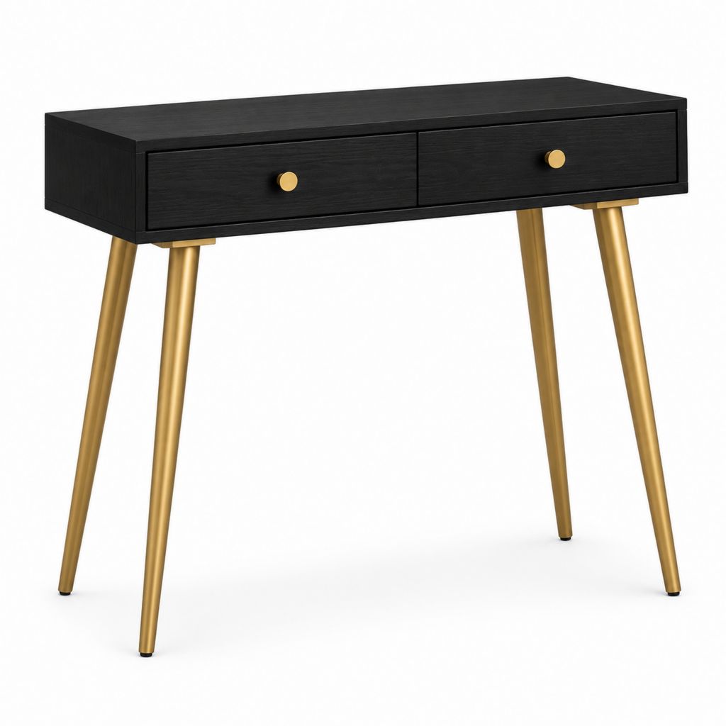 Bureau avec 2 tiroirs noir et doré en MDF rectangulaire 120 x 50 x 75 cm