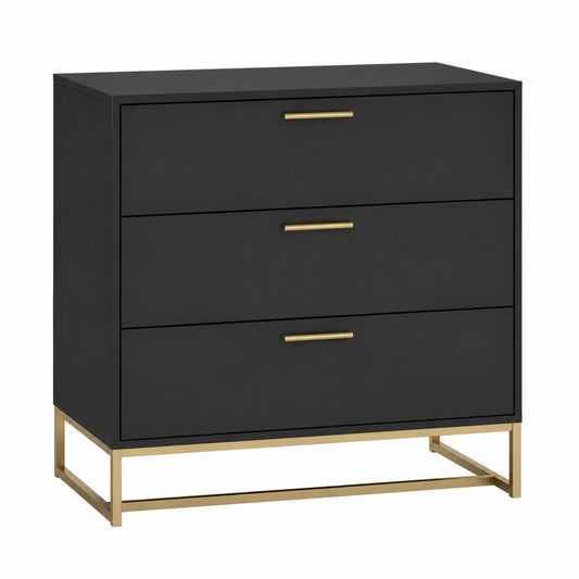 Commode basse 3 tiroirs noire en MDF et acier rectangulaire 80 x 40 x 90 cm