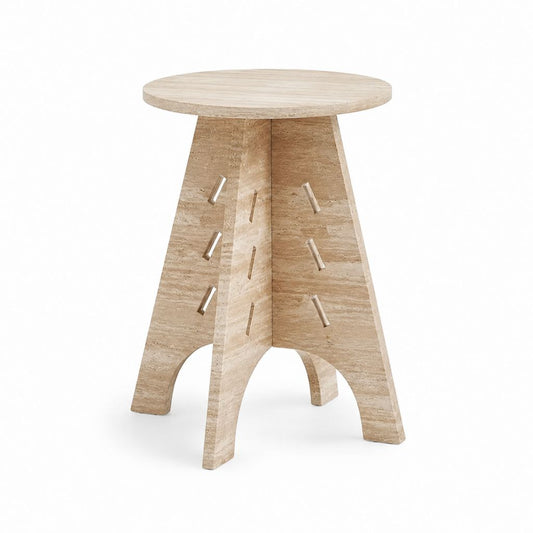 Table d'appoint ronde beige en travertin Ø45 x H50 cm