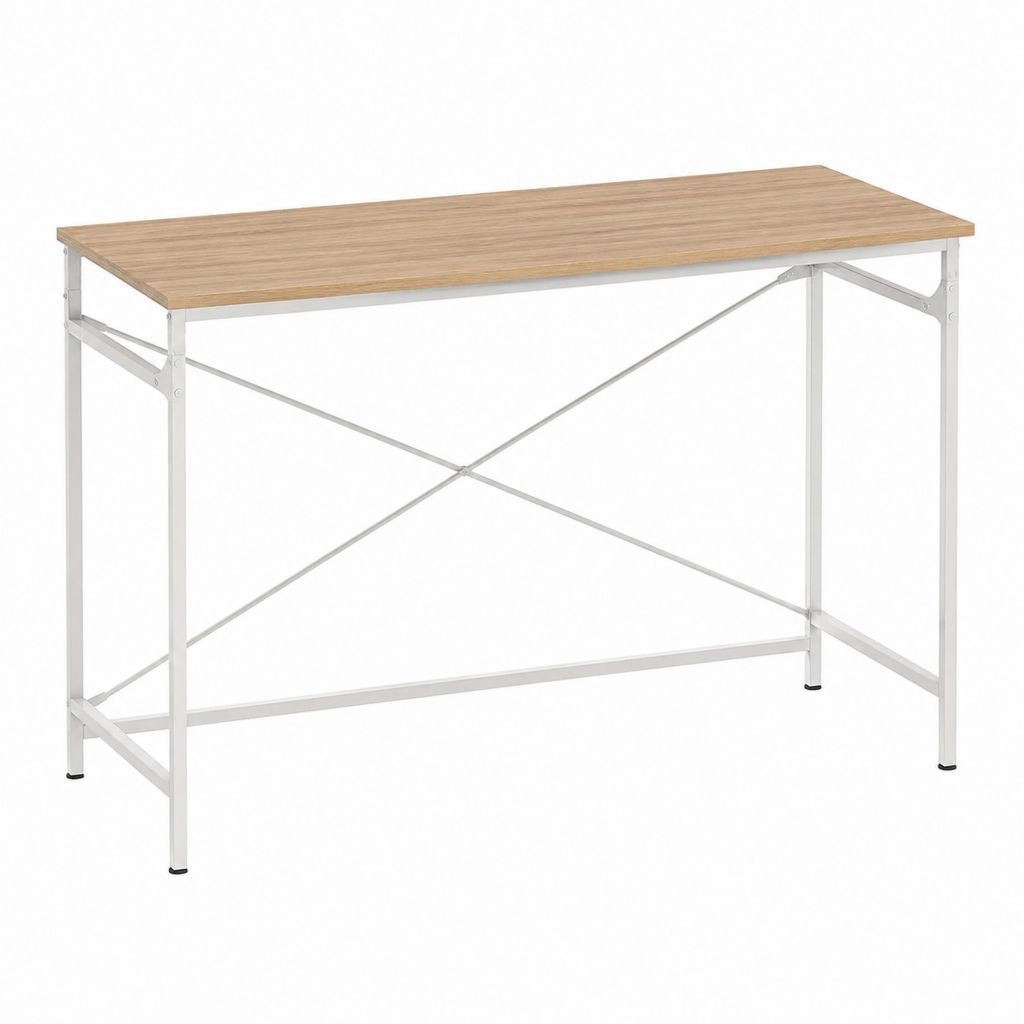 Bureau pliant rectangulaire chêne clair et blanc en panneau MDF et acier 120 x 60 x 75 cm