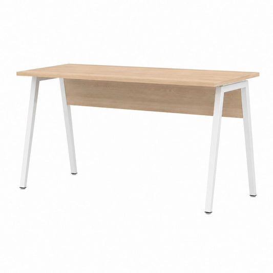 Bureau droit rectangulaire chêne clair et blanc en panneau de particules 120 x 60 x 75 cm