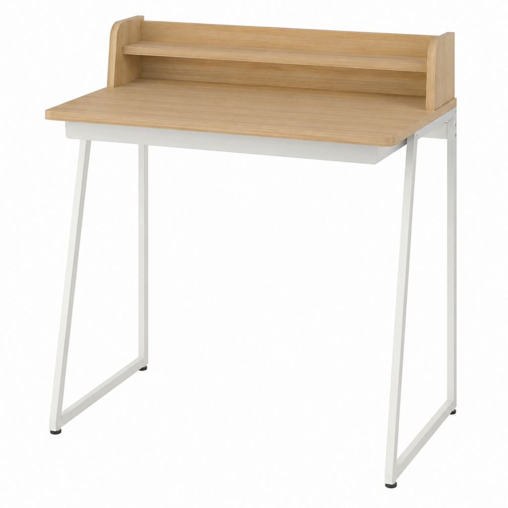Bureau classique avec étagère chêne clair et blanc en panneau de particules mélaminé et acier 80 x 50 x 95 cm