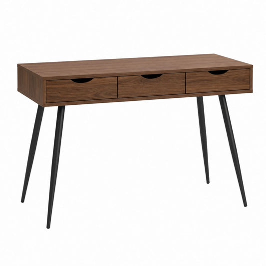 Bureau droit 3 tiroirs brun noyer et noir en panneaux MDF et acier 120 x 60 x 75 cm