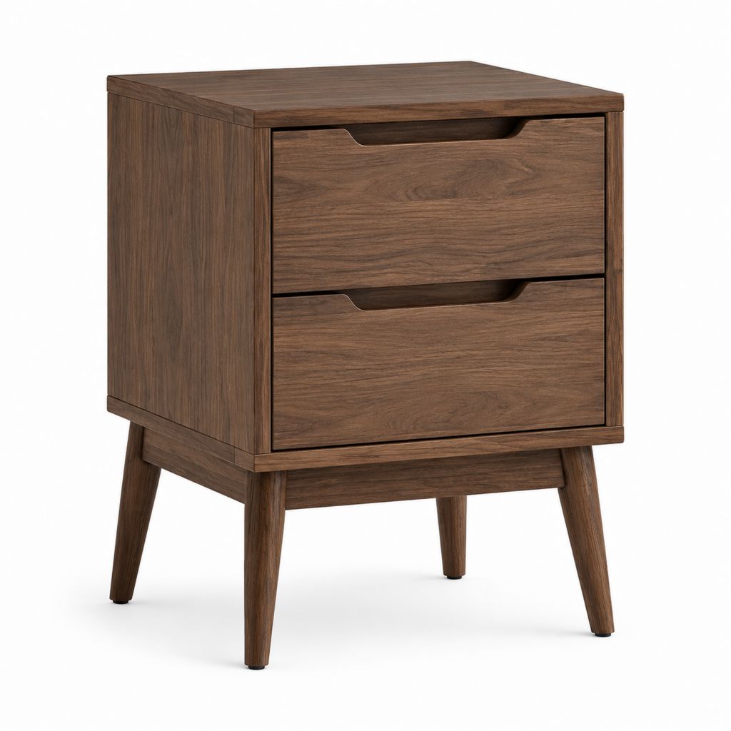 Table de chevet 2 tiroirs marron noyer MDF rectangulaire 50 x 40 x 65 cm