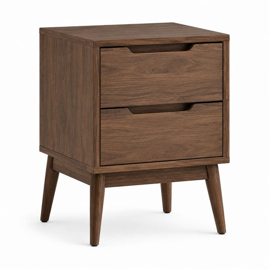 Table de chevet 2 tiroirs marron noyer MDF rectangulaire 50 x 40 x 65 cm