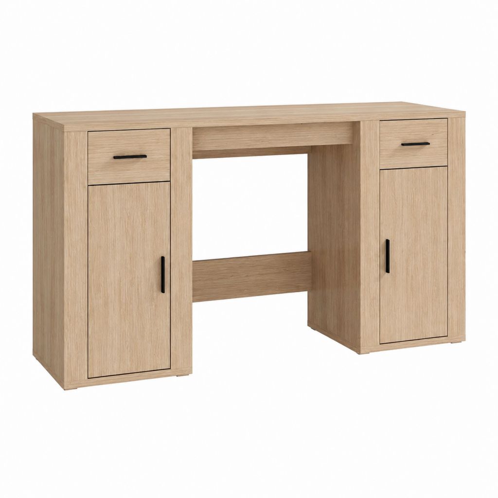 Bureau classique avec rangements chêne clair en panneaux de particules 120 x 60 x 75 cm