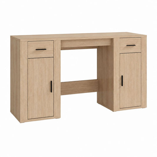 Bureau classique avec rangements chêne clair en panneaux de particules 120 x 60 x 75 cm