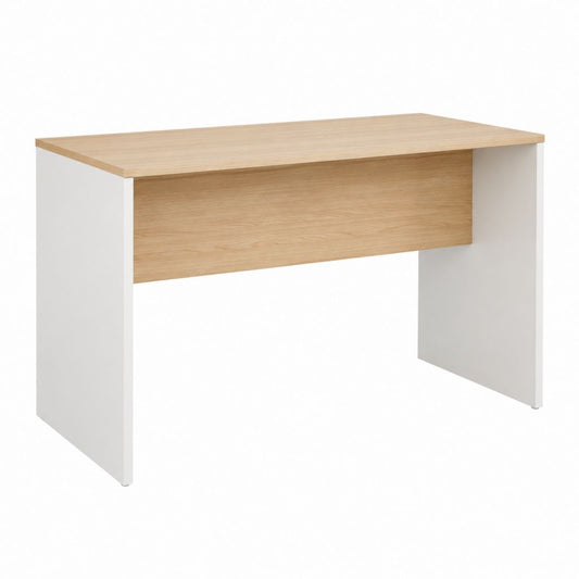 Bureau droit chêne clair et blanc en panneaux de particules mélaminés 120 x 60 x 75 cm