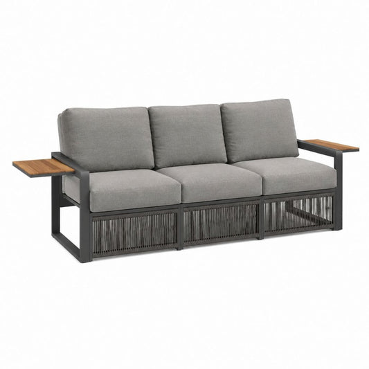 Canapé de jardin 3 places droit gris en aluminium et polyester 210 x 78 x 78 cm
